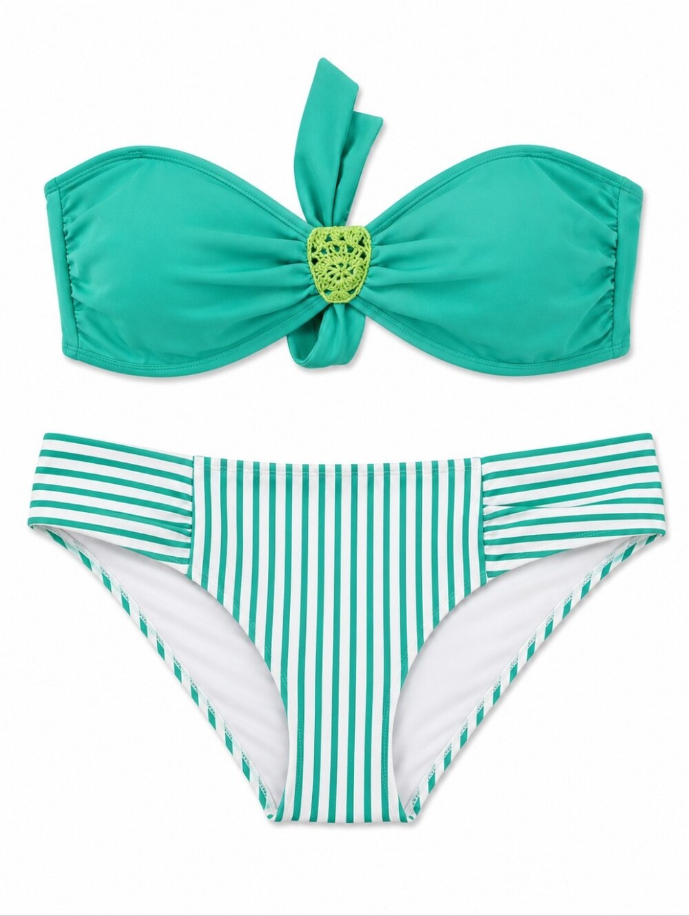 aerie Green Teal Bandeau Bikini Set with Yellow Accent XL